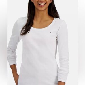 Tommy Hilfiger long sleeve cotton scoop neck top with logo